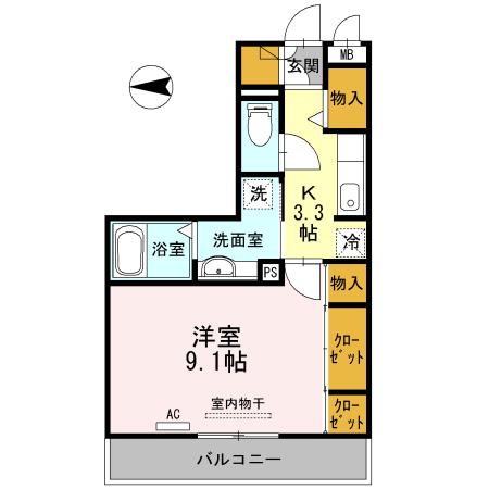 カーサ安倍川(1K/3階)の間取り写真