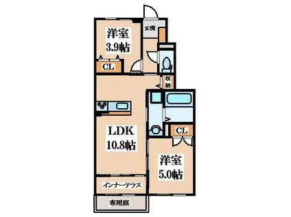リヴォラルコート若江(2LDK/1階)の間取り写真