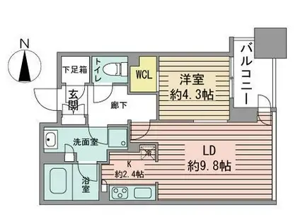 プライムメゾン南2条(1LDK/9階)の間取り写真