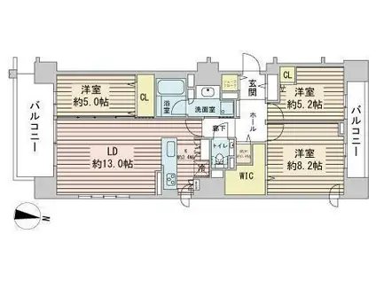 クレアホームズ札幌医大前プレステージ(3LDK/13階)の間取り写真