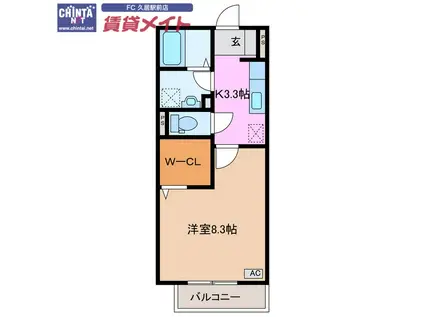 スプランドゥールB(1K/1階)の間取り写真