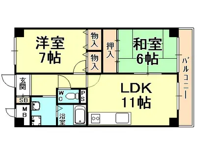 ガーデンハイツ(2LDK/2階)の間取り写真