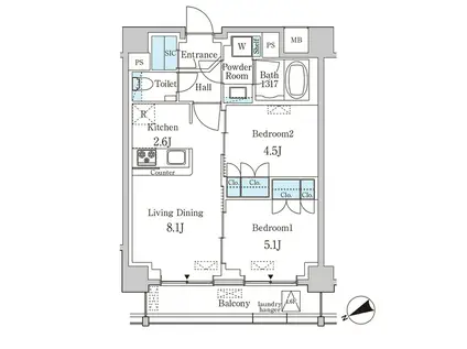 プリマリード南青山(2LDK/5階)の間取り写真