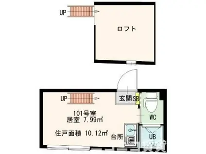 抜弁天フラット(ワンルーム/1階)の間取り写真