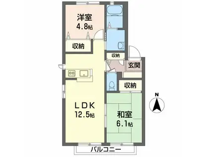 エクセルメゾン G棟(2LDK/2階)の間取り写真