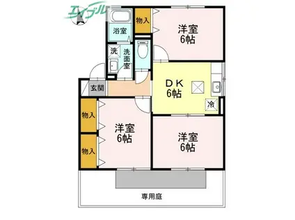 クリエカーサ B(3DK/1階)の間取り写真