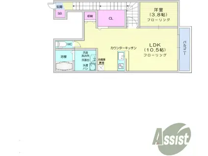 ラ・コッリーナ泉B(1LDK/2階)の間取り写真