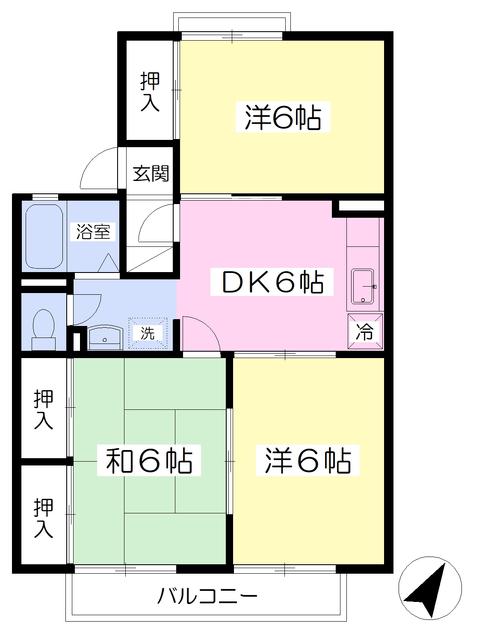 バルトヒルズA棟(3DK/2階)の間取り写真