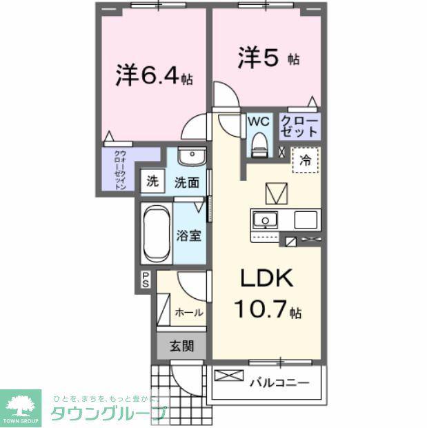 GROVE STAGE A棟(2LDK/1階)の間取り写真