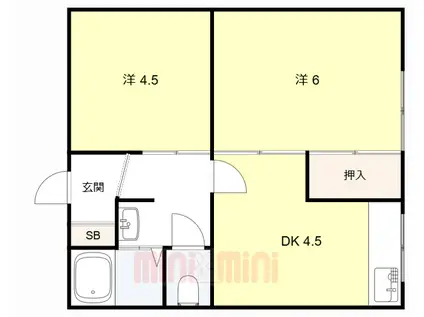 向マンション(2K/2階)の間取り写真