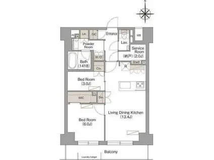 ヴェール・クレール武蔵小杉(2SLDK/4階)の間取り写真