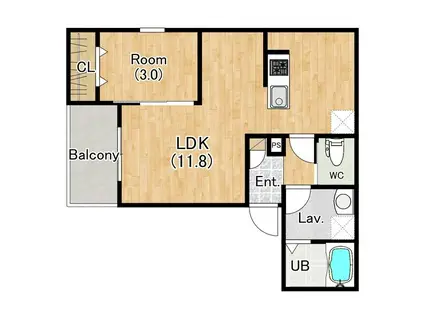 ジーメゾン名古屋南フリーシア(1LDK/1階)の間取り写真