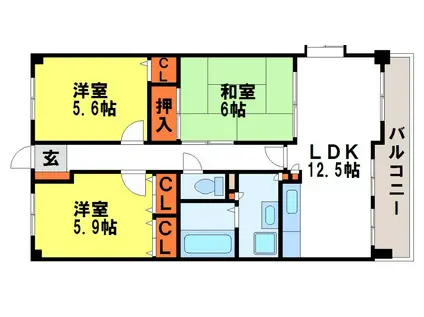 フォーレスト弐番館(3LDK/6階)の間取り写真