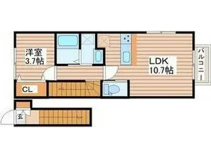 キララ鈎取本町I(1LDK/2階)の間取り写真