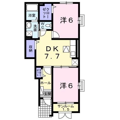 フェリーチェ(2DK/1階)の間取り写真