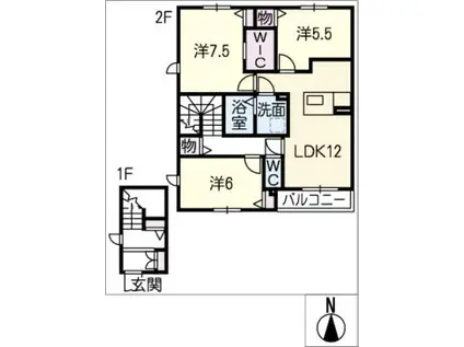 ポプラ A棟(3LDK/2階)の間取り写真
