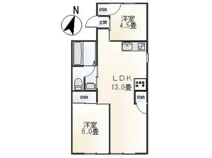 シャルマン市川D棟(2LDK/1階)の間取り写真