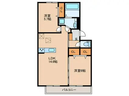 カーサコモド(2LDK/1階)の間取り写真