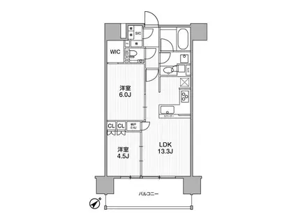 ディームス渋谷本町(2LDK/7階)の間取り写真