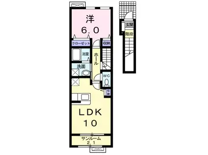 ミルキータウン城所I(1LDK/2階)の間取り写真