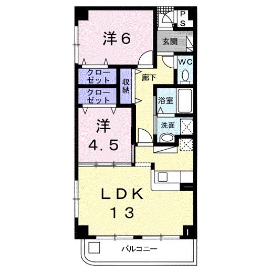 ヒルズ向イ山(2LDK/1階)の間取り写真