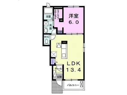 ファヌアンB(1LDK/1階)の間取り写真