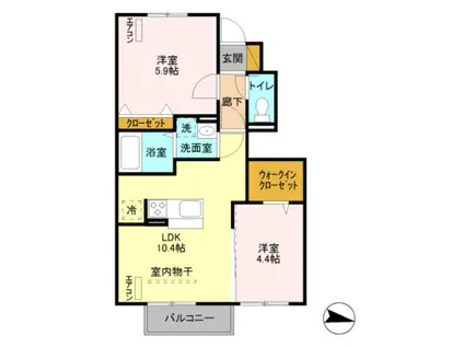 アクアサイド(2LDK/1階)の間取り写真