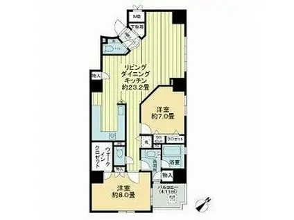 グランドステージ海岸通(2LDK/3階)の間取り写真