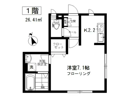 ヴィラ五本木(1K/1階)の間取り写真