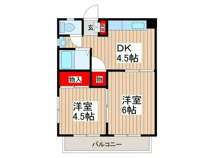 北口ビレッジ(2DK/2階)の間取り写真