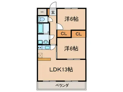エクセル天王(2LDK/4階)の間取り写真
