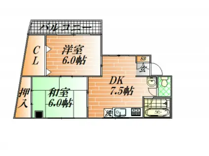 コーポ倉田(2DK/4階)の間取り写真