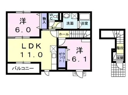 ブリアン ヌゥボーII(2LDK/2階)の間取り写真