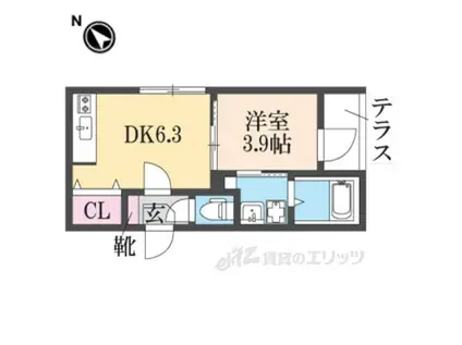 アリビオ南城堀(1DK/1階)の間取り写真