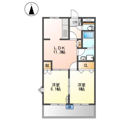 カーサ アニマート(2LDK/3階)の間取り写真