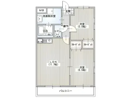 クレストガーデン南柏(2LDK/3階)の間取り写真