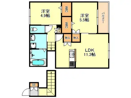 ルポンドペルル(2LDK/2階)の間取り写真