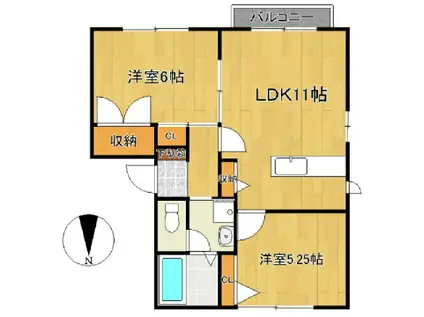 コーポ千草  B棟(2LDK/2階)の間取り写真