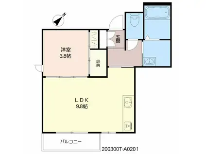 エーゼルハイム(1LDK/2階)の間取り写真
