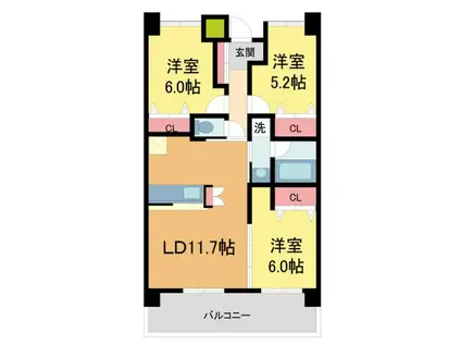 KDX宝塚レジデンス(3LDK/9階)の間取り写真