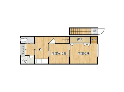 上野芝1丁黒田文化(2K/2階)の間取り写真