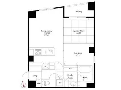 GRAN PASEO 市谷甲良町(2LDK/13階)の間取り写真