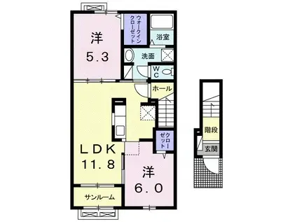 Qウエスト五湖(2LDK/2階)の間取り写真