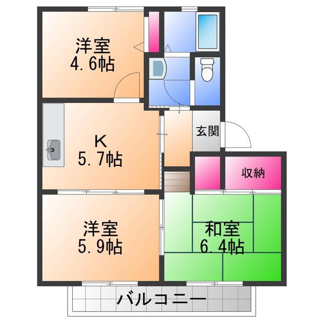 グランソレイユC(3K/2階)の間取り写真