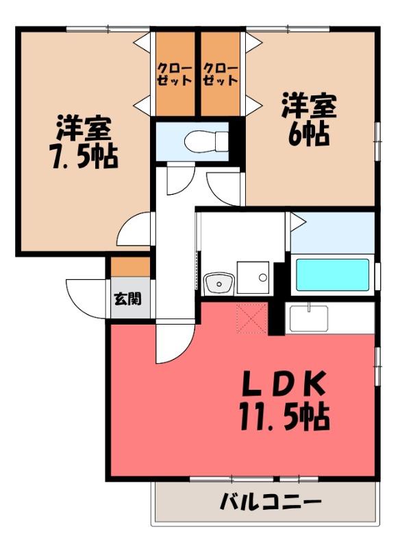 リビングタウン双葉B(2LDK/3階)の間取り写真