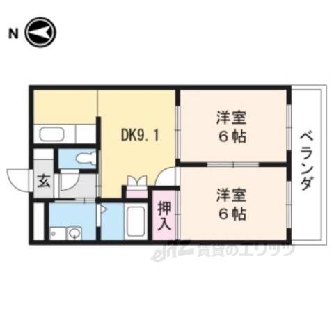 サンハイツオクヤマ(2LDK/2階)の間取り写真