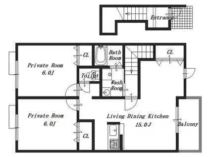 クレールヴィラ(2LDK/2階)の間取り写真