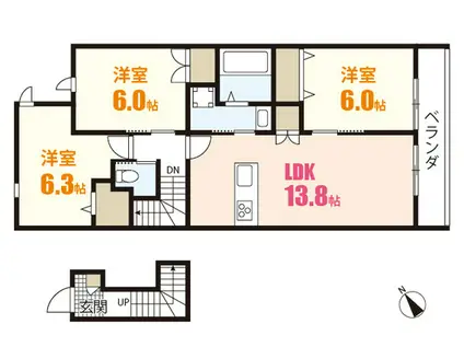 安佐南区長束1丁目ヘーベルメゾン(3LDK/1階)の間取り写真