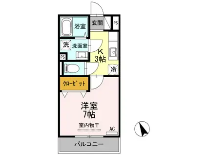 セレッソ ソレアードN(1K/3階)の間取り写真