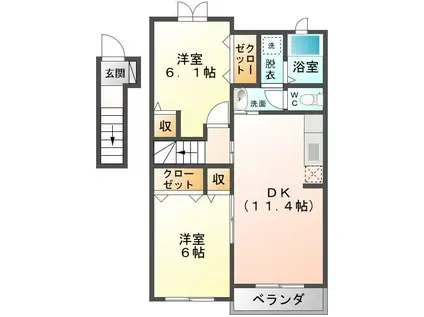 ガーデンヒルズ吉岡(2LDK/2階)の間取り写真